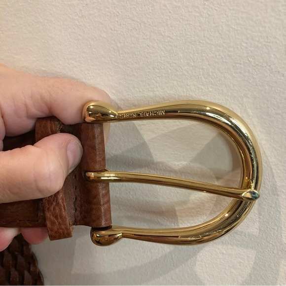MICHAEL MICHAEL KORS SZ  M Braided Gold Toned Horseshoe Buckle Leather Belt - Picture 5 of 8